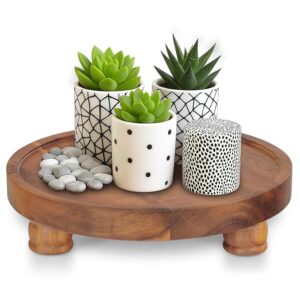 Wooden Display Riser Plant Stand for Kitchen Countertop, Round Acacia Wood Tray Pedestal Riser Shelf, Kitchen Counter Shelf Spice Rack Organizer, Display Shelf for Cosmetics and Bathroom